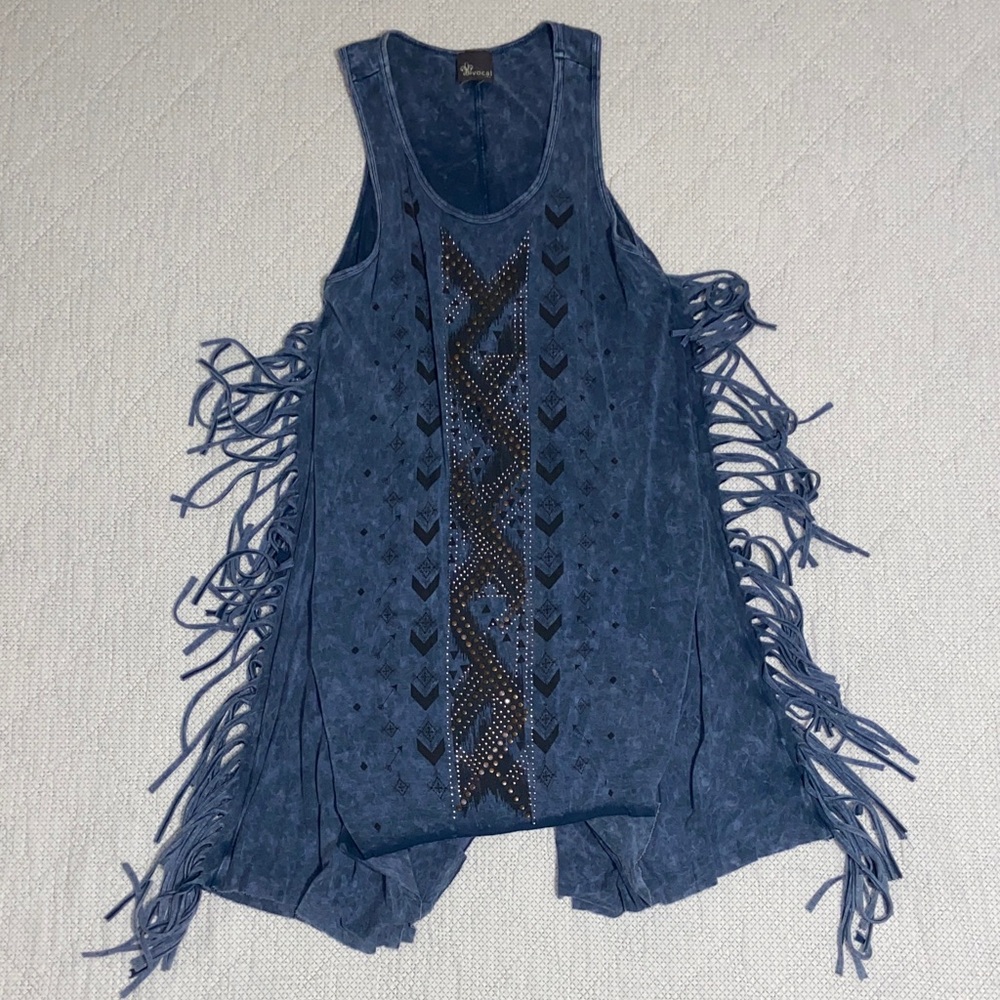 Fringe Sleeveless Blue tunic